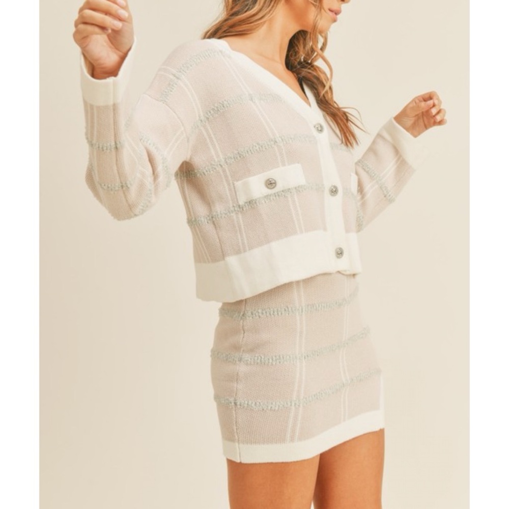 NWOT Women's ballet pink and gray Cardigan Sweater and mini skirt set